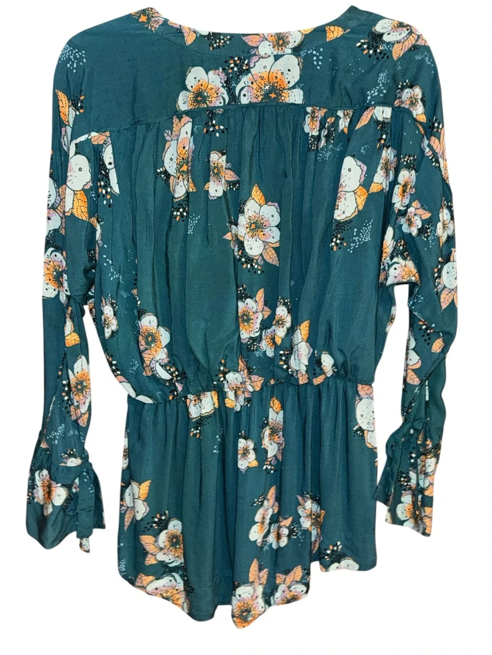 Free People Teal Tuscan Dreams Floral Wrap Peplum Tunic Sz XS
